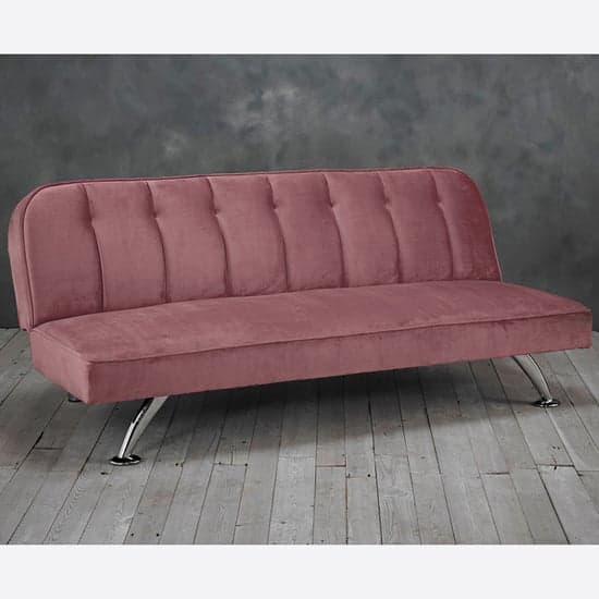 Brighten Velvet Sofa Bed With Chrome Metal Legs In Pink_2