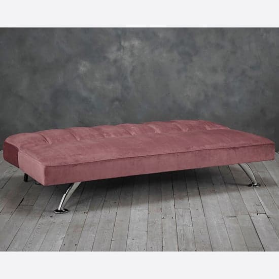 Brighten Velvet Sofa Bed With Chrome Metal Legs In Pink_3