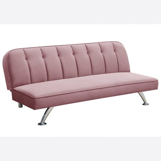 Brighten Velvet Sofa Bed With Chrome Metal Legs In Pink_4