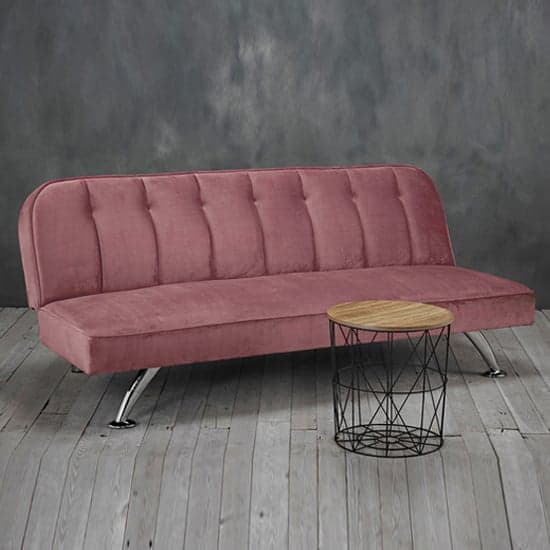 Brighten Velvet Sofa Bed With Chrome Metal Legs In Pink_1