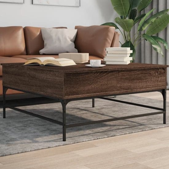 Brighton Wooden Coffee Table With Metal Frame In Brown Oak_1