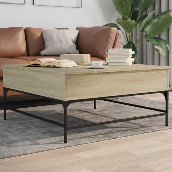 Brighton Wooden Coffee Table With Metal Frame In Sonoma Oak_1