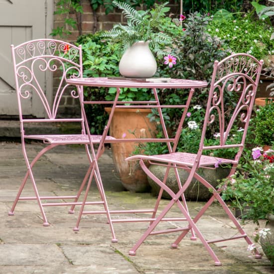 Brandis Metal Bistro Set With Round Table In Pink