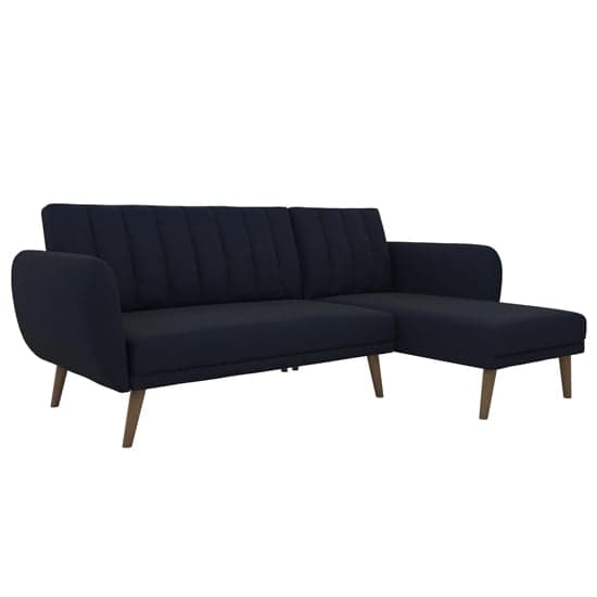 Brittan Linen Sectional Sofa Bed With Wooden Legs In Navy Blue_4