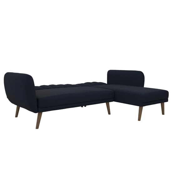 Brittan Linen Sectional Sofa Bed With Wooden Legs In Navy Blue