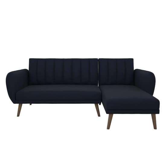 Brittan Linen Sectional Sofa Bed With Wooden Legs In Navy Blue