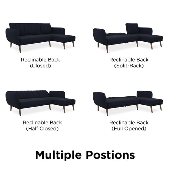 Brittan Linen Sectional Sofa Bed With Wooden Legs In Navy Blue