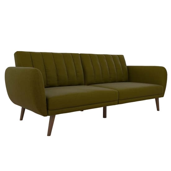 Brittan Linen Sofa Bed With Wooden Legs In Green_4