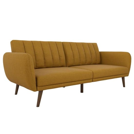 Brittan Linen Sofa Bed With Wooden Legs In Mustard_4