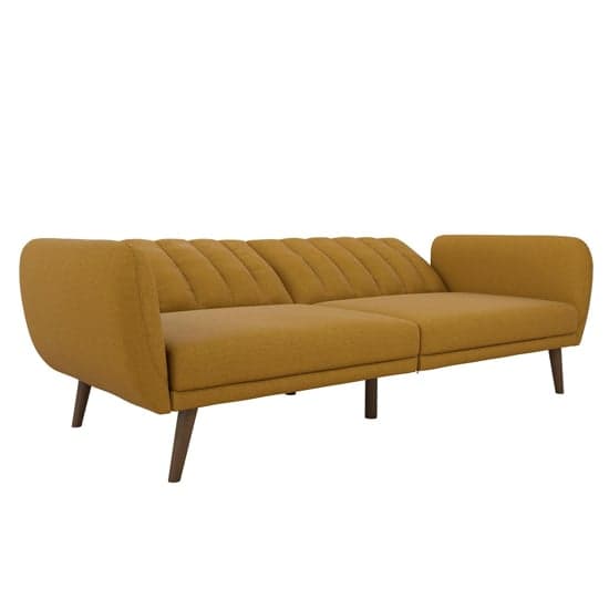 Brittan Linen Sofa Bed With Wooden Legs In Mustard_5
