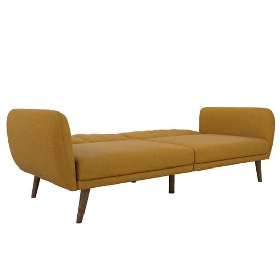 Brittan Linen Sofa Bed With Wooden Legs In Mustard_6