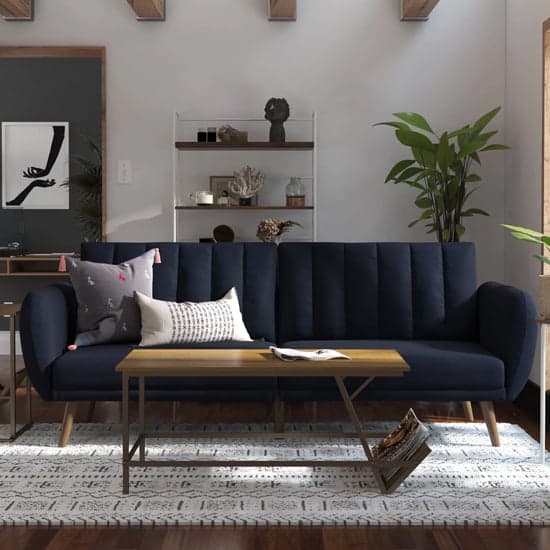 Brittan Linen Sofa Bed With Wooden Legs In Navy Blue_2