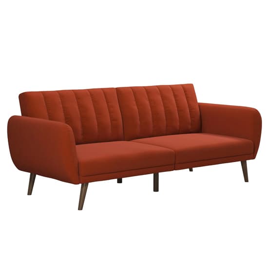 Brittan Linen Sofa Bed With Wooden Legs In Orange_4