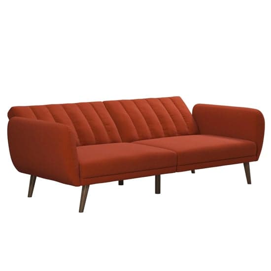 Brittan Linen Sofa Bed With Wooden Legs In Orange_5