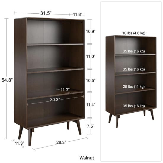 Brittan Wooden Bookcase With 4 Shelves In Walnut_6