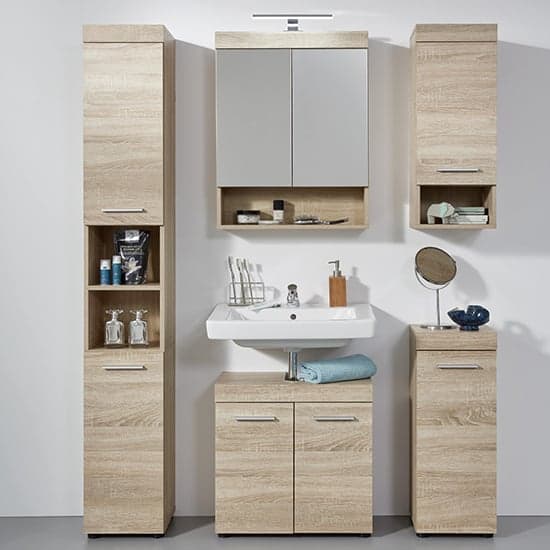 Britton Tall Bathroom Storage Cabinet In Sagerau Light Oak_3