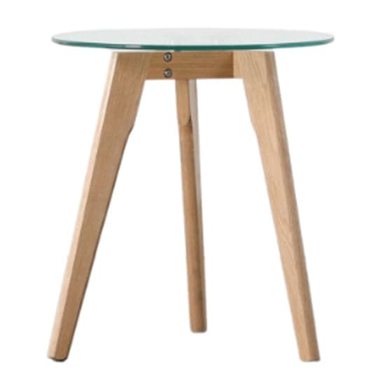 Brix Round Clear Glass Side Table With Natural Oak Base_2