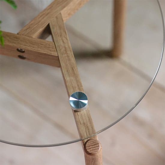Brix Round Clear Glass Side Table With Natural Oak Base_3
