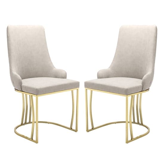 Brixen Beige Faux Leather Dining Chairs With Gold Frame In Pair_1