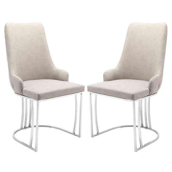 Brixen Beige Faux Leather Dining Chairs Silver Frame In Pair_1