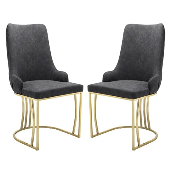 Brixen Charcoal Faux Leather Dining Chairs Gold Frame In Pair_1