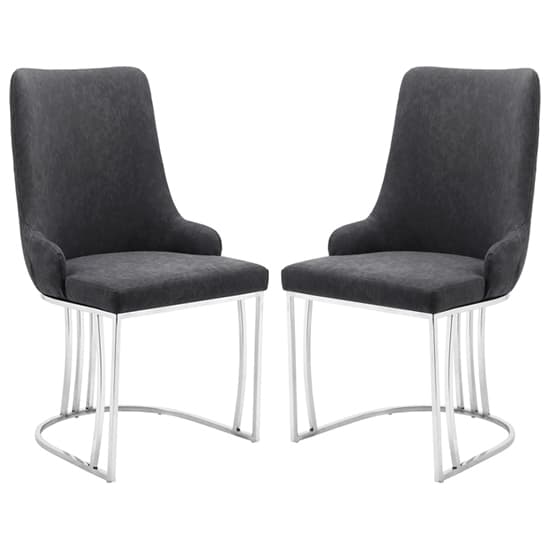 Brixen Charcoal Faux Leather Dining Chairs Silver Frame In Pair_1