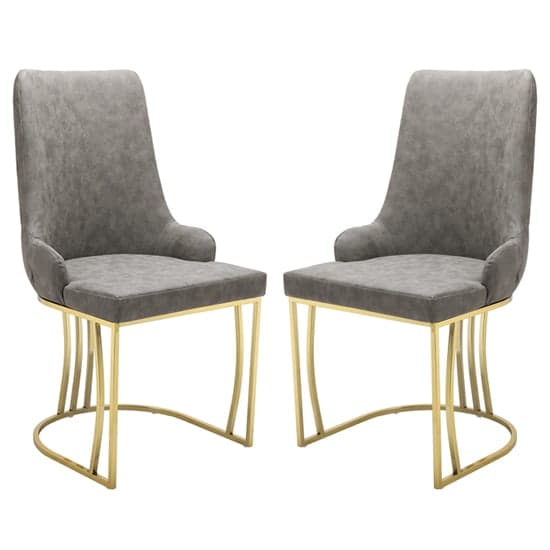 Brixen Grey Faux Leather Dining Chairs With Gold Frame In Pair_1