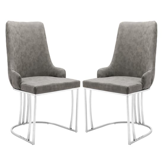 Brixen Grey Faux Leather Dining Chairs Silver Frame In Pair_1