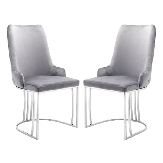 Brixen Grey Plush Velvet Dining Chairs Silver Frame In Pair_1