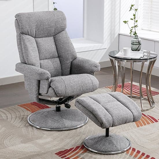 Brixton Fabric Swivel Recliner Chair And Stool In Lisbon Rock_2