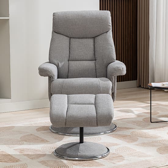 Brixton Fabric Swivel Recliner Chair And Stool In Silver_4
