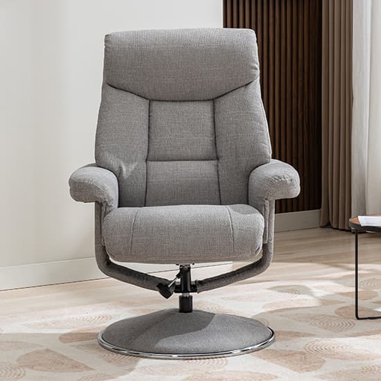 Brixton Fabric Swivel Recliner Chair And Stool In Silver_6