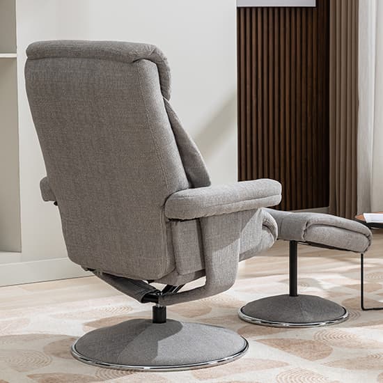 Brixton Fabric Swivel Recliner Chair And Stool In Silver_8
