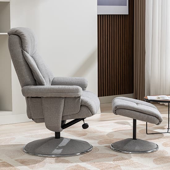 Brixton Fabric Swivel Recliner Chair And Stool In Silver_9