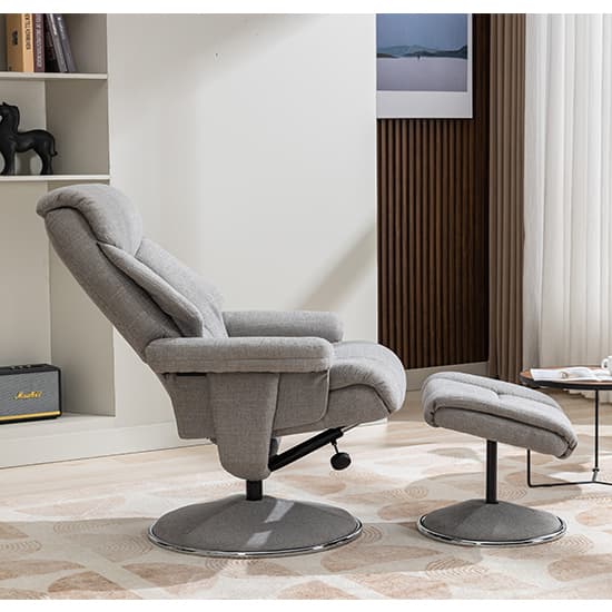 Brixton Fabric Swivel Recliner Chair And Stool In Silver_10