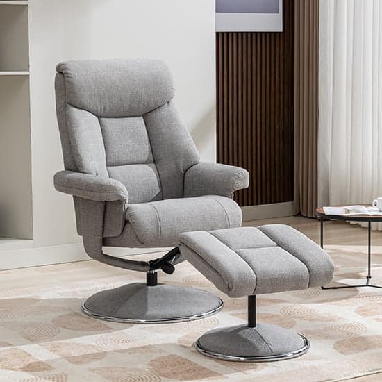 Brixton Fabric Swivel Recliner Chair And Stool In Silver_1