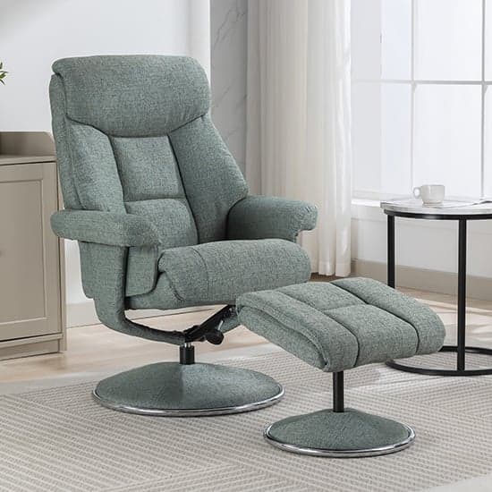 Brixton Fabric Swivel Recliner Chair And Stool In Lisbon Teal_1