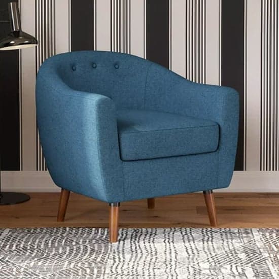 Brixton Linen Fabric Bedroom Chair In Blue With Solid Wood Legs_1