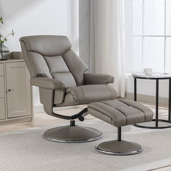Brixton Plush Fabric Swivel Recliner Chair And Stool In Grey_2