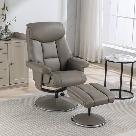 Brixton Plush Fabric Swivel Recliner Chair And Stool In Grey_3