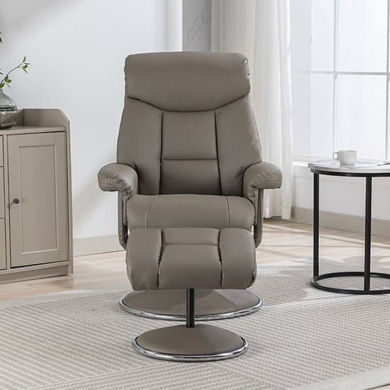 Brixton Plush Fabric Swivel Recliner Chair And Stool In Grey_4