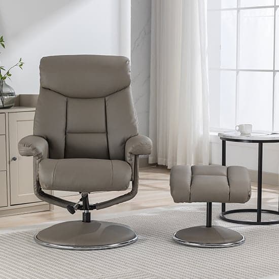 Brixton Plush Fabric Swivel Recliner Chair And Stool In Grey_5