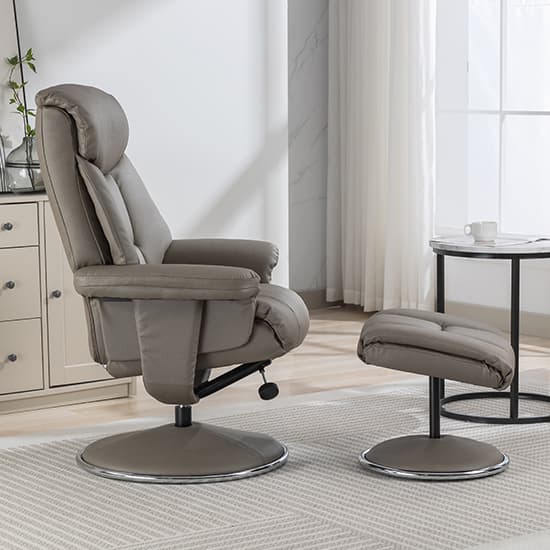 Brixton Plush Fabric Swivel Recliner Chair And Stool In Grey_9
