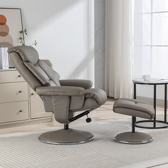 Brixton Plush Fabric Swivel Recliner Chair And Stool In Grey_10
