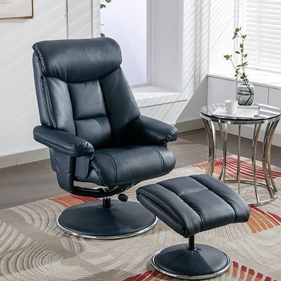 Brixton Plush Fabric Swivel Recliner Chair And Stool In Navy_2