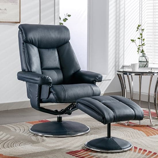Brixton Plush Fabric Swivel Recliner Chair And Stool In Navy_3
