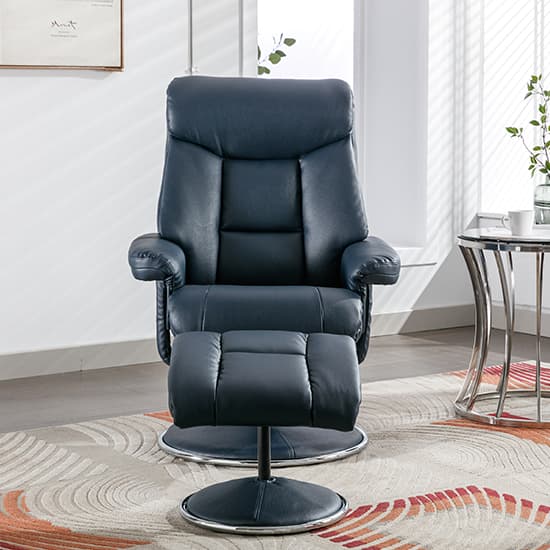Brixton Plush Fabric Swivel Recliner Chair And Stool In Navy_4