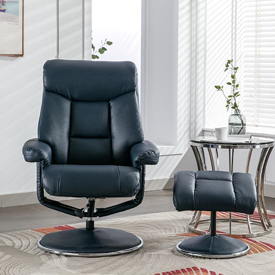 Brixton Plush Fabric Swivel Recliner Chair And Stool In Navy_5