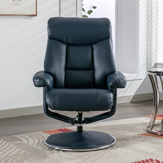 Brixton Plush Fabric Swivel Recliner Chair And Stool In Navy_6