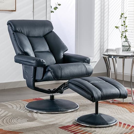 Brixton Plush Fabric Swivel Recliner Chair And Stool In Navy_1